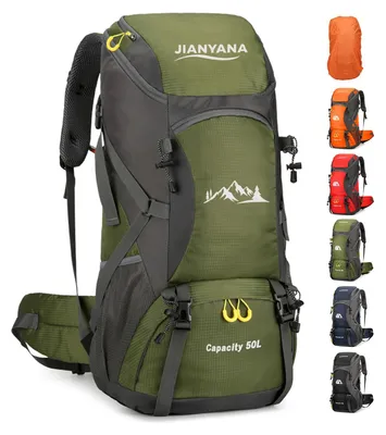 Produktbild von Trekkingrucksack 50 l, grün, wasserdicht, für Wandern, mit Regenhülle, für Herren und Damen