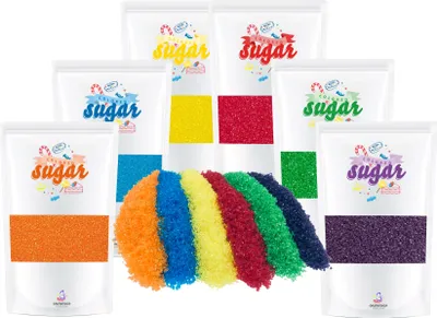 Produktbild von bunter Zucker Dekorzucker Set Einhorn 7 x 100g Glitzerzucker Farbzucker, auch für bunte Zuckerwatte Popcorn