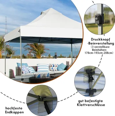 Image de Tonnelle pliante 3 x 3 m, imperméable, stable, tente de fête d'hiver avec sac de transport sur roulettes, blanc