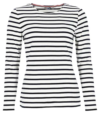 Produktbild von modAS Damen Shirt Streifenshirt 1/1-Arm - Ringelshirt Langarmshirt Damen Gestreift - Longsleeve Shirt mit Streifen aus Baumwolle in Weiß/Blau Größe 36