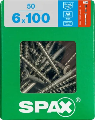 Obrázok produktu pre SPAX 4197000601006, Skrutka, Nerezová oceľ, Drevo, plochá hlava, Torx, Strieborná