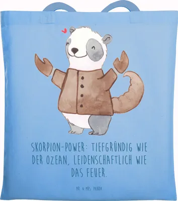 Produktbild von Mr. & Mrs. Panda Tote Bag Skorpion Astrologie - Sky Blue - Geschenk, Laptoptasche, Geburtstagsgeschenk, Unitasche, Sternzeichen, Einkaufstasche, Jutebeutel, Tasche