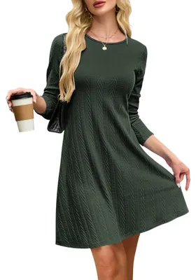 Productafbeelding van AUSELILY Dames gebreide jurk, lange mouwen, elegante A-lijn, korte trui-jurk