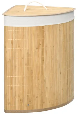 Productafbeelding van Wasmand van 55 liter met deksel, handvat, wassorteerder met uitneembare waszak voor de badkamer, bamboe, naturel