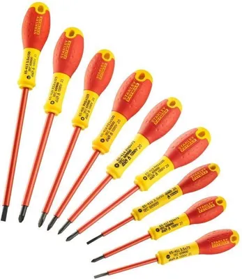 Zdjęcie produktu dla Zestaw 10 Wkrętaków Izolowanych 1000V STANLEY FATMAX FMHT62573-0, Elektryczne, Phillips, Pozidriv, Tester