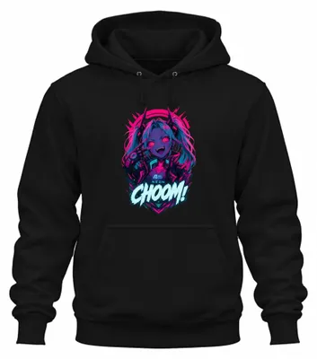 Produktbild von NEON CHOOM! Cyberpunk Anime Girl Japan Y2K Manga Otaku Hoodie Kapuzenpullover, Schwarz, S