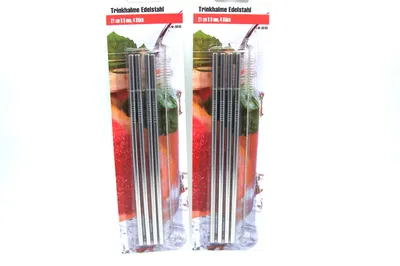 Produktbild von Stilvolle 4 Edelstahl Trinkhalme gerade 210mm x 6mm, Silber mit Reinigungsbürste für Cocktails & Smoothies