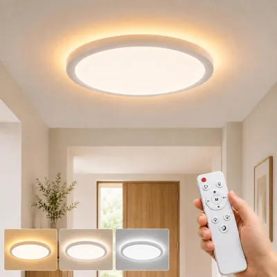 Produktbild von Led Deckenleuchte mit Nachtlicht 1800K, 24W Deckenlampe Flach Dimmbar, Decke Lampe innen für Wohnzimmer Schlafzimmer Küche Flur Büro, Rund Ø29cm