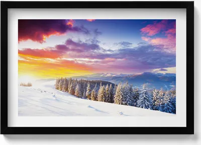 Produktbild von Winterliche Berglandschaft– Wandbild mit Rahmen – Gerahmtes Bild  – Wanddekoration – 60x40 cm –  Schwarz Rahmen