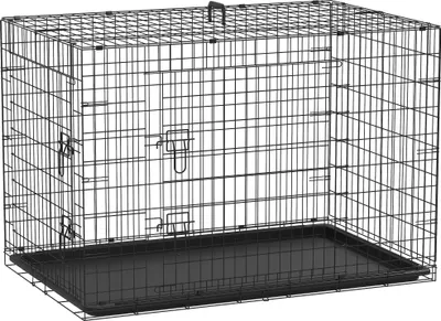 Image de Cage caisse de transport pliante pour chien en acier 2 portes verrouillables 121 x 77 x 82 cm noir