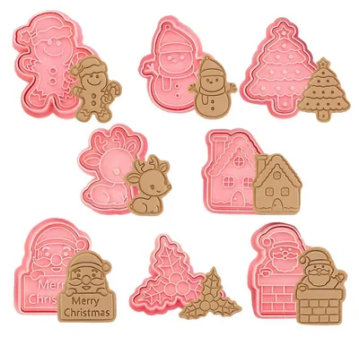 Immagine prodotto di Stampini per biscotti natalizi, set da 8 pezzi, in plastica, con motivi tridimensionali, ideali per decorare fondente e cioccolato
