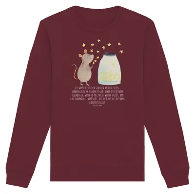 Produktbild von Mr. & Mrs. Panda Baumwoll Pullover Maus Sterne Größe S - Burgundy - Geschenk, Bio, Pulli, Sweater, Taufe, Lustige Sprüche, Kindergeburtstag, Sweatshirt, Geburtstag