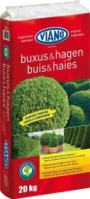 Produktbild von Viano Dünger für Buchsbaum & Hecken - 20 kg - Bestellung >6 Säcke, Lieferung auf Palette (+1 Arbeitstag) - Organisch-mineralischer Volldünger NPK(Mg) 7-5-8(+3)
