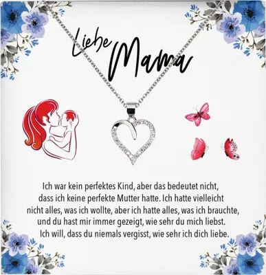 Produktbild von 22Feels Liebe Mama Geschenk Herz Halskette Muttertag Frauen mit Karte Mutter Geburtstag Weihnachten Damen Collier Eltern (Damen Silber 925/000 Schmuck)