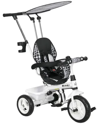 Produktbild von 6-in-1 Kinderdreirad mit Schiebestange, Dach, Gurt, Ablagekorb, für 1-5 Jahre, Weiß