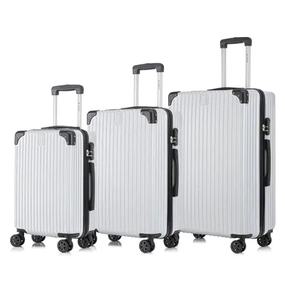 Produktbild von Suitcase Set, Rollkoffer Handgepäck, Kofferset, mit 4 Rollen 360°, Hartschalenreise Zahlenschloss, Weicher Gummigriff (3er Set, M,L&XL, Silber)