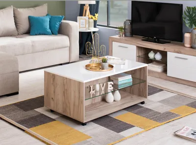 Zdjęcie produktu dla Couchtisch >Becej< in Grey Oak - 101x41,5x60cm (BxHxT)