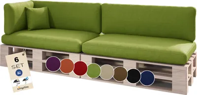 Produktbild von sunnypillow Palettenkissen Outdoor, wasserdicht, UV-lichtecht - 6er Set - Palettenauflage für Palettensofa für Haus, Garten - Palettenpolster für Palettenmöbel - Rückenkissen & Sitzkissen Grün