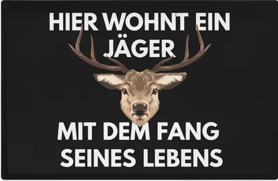 Produktbild von Trendation - Hier Wohnt Ein Jäger Fußmatte Geschenk für Jäger Lustiger Spruch Frundin Fussmatte 60x40 cm