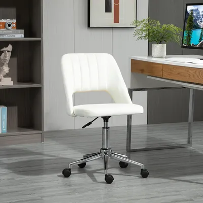 Produktbild von SUGIFT Schalenstuhl Schreibtischstuhl, Bürostuhl mit Rollen drehbar, höhenverstellbar, Schaumstoff-Polsterung, Cremeweiß | 360° drehbar | 49x60x79-91 cm