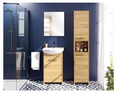 Produktbild von waschbecken mit unterschrank 46,5 x 24,5 x 84 cm -waschtisch mit unterschrank Eiche, gäste wc waschbecken mit unterschrank und Waschtischarmatur 45 cm