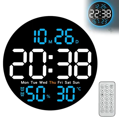 Produktbild von LED Digitale Wanduhr 25,5 cm, Fernbedienung, Digitalwecker, automatische Helligkeit, Sommerzeitanzeige