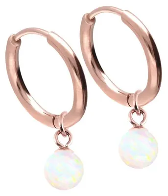 Produktbild von Chirurgenstahl Ohrclicker Creolen SYNTHETISCHER OPAL Farbe: RoséGold + Opal: Weiß Innendurchmesser: 10 mm