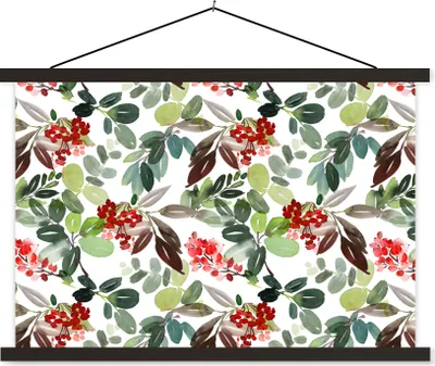 Produktbild von MuchoWow® Textilposter Beeren - Weihnachten - Aquarell 120x80 cm mit schwarzem Rahmen - Wanddeko