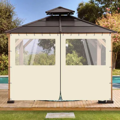 Image de Bâche transparente en PVC, 650 g/m², idéale pour l'extérieur, avec fermeture éclair. Bâche de protection imperméable avec œillets, pour terrasse, camion, balcon, protection contre la pluie pour tonnelle, tente, serre. Couleur : beige. Dimensions : H 2,44 m x L 4,57 m