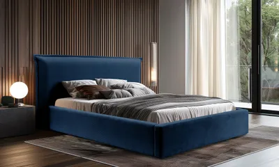 Productafbeelding van Gestoffeerd tweepersoonsbed AMADA, complete set, 180x200 cm, in blauwe stof