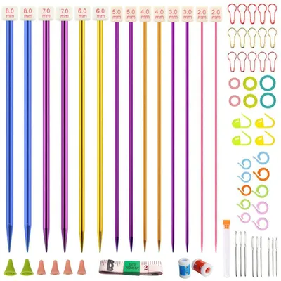 Produktbild von Set mit 7 Paaren Metall-Stricknadeln mit Zubehör