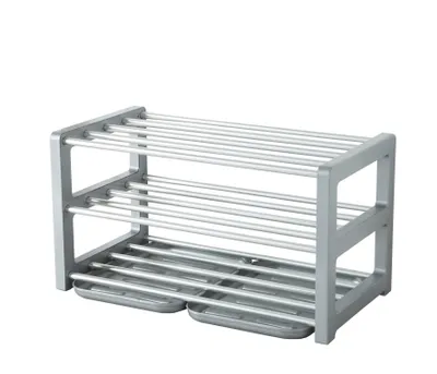 Produktbild von RUCO Schuhregal mit 2 Schmutzfangschalen, Aluminium / Kunststoff, stapelbar, für 9 Paar Schuhe, Germany