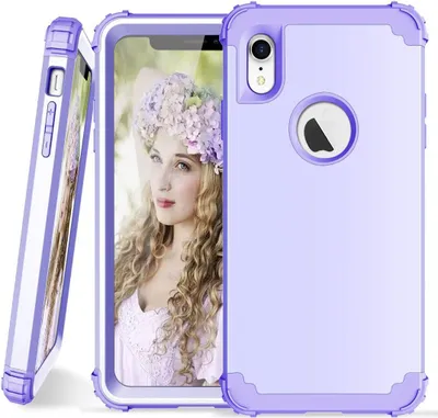 Produktbild von iPhone XR Hülle, LaimTop Heavy Duty 3 in 1 Hybrid Hart PC Flexibel TPU Silikon Stossfest Kratzfest Tasche Schutzhülle für iPhone XR Helles Lila