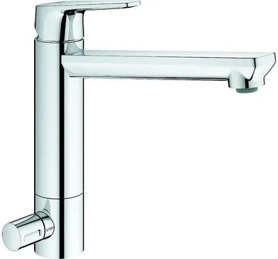 Produktbild von GROHE Einhand-Spültischbatterie BauEdge 31696, mittelhoher Auslauf, Einlochmontage, integrierte Vorabsperrung, getrennte innenliegende Wasserwege – kein Kontakt mit Blei oder Nickel, chrom