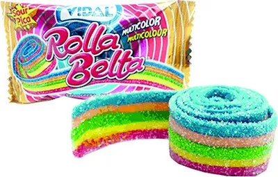 Produktbild von Rolla Belta Multicolour Saure, mehrfarbige Fruchtgummirolle Erdbeergeschmack 19 g