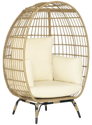 Productafbeelding van Rotanstoel met rotanlook, zachte zitkussens, aluminium frame, kaki + beige, 105 x 90 x 148 cm