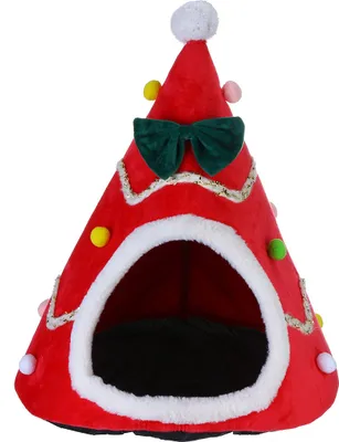 Immagine prodotto di Gatto Cane Albero Forma Velluto Caldo Casa Grotta Letti Indoor Gatti Accogliente Lana Igloo Pet - Rosso S