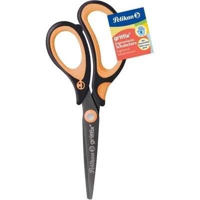 Obrázek produktu pro PELIKAN 819015 školní nůžky griffix® - 14 cm, neonově černé, špičaté, včetně nálepky se jménem