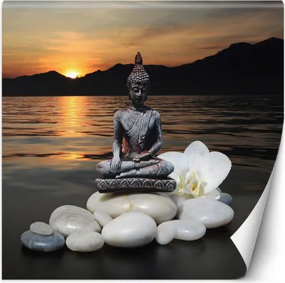 Produktbild von Vlies fototapete Buddha auf Steinen bei Sonnenuntergang 300x300 cm Feeby Braun inkl. Kleber einfache Montage
