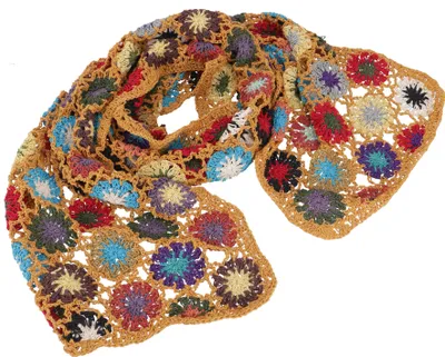 Produktbild von Häkelschal mit Bunten Blümchen, Boho Schal - Rostorange, Damen, Baumwolle, Schals