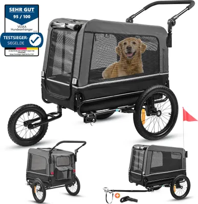 Produktbild von Príves pre psa 3v1 príves na bicykel, kočík pre psa, jogger pre psov, veľký nákladný priestor 240 litrov, kočík pre psa s dvojitým odpružením, skladací - antracitová