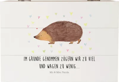 Produktbild von Mr. & Mrs. Panda Holztruhe Igel Herzen 22 x 15 cm - Weiß - Geschenk, Vertrauen, Leben, Liebe, Schatulle, Geschenkbox, Box, Truhe, Herz, fotobox, Lustige Sprüche