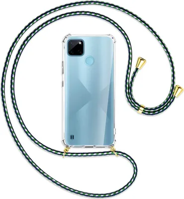 Produktbild von Handykette Backcover-Schutzhülle mit Band (Metall goldfarben) für  Realme C21Y /C25Y - grün/blau/weiß