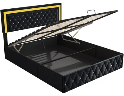 Produktbild von Polsterbett - Hydraulischer Stauraum - LED-Kopfteil - Lattenrost - Samt - 160 × 200 cm - Schwarz