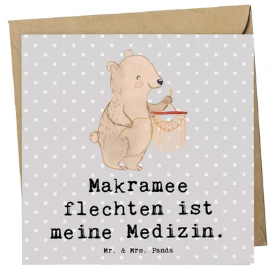 Produktbild von Mr. & Mrs. Panda Klappkarte Bär Makramee - Grau Pastell - Geschenk, doppelkarte, Basteln, mit, Grußkarte, anlasskarte, Glückwunschkarte, faltkarte