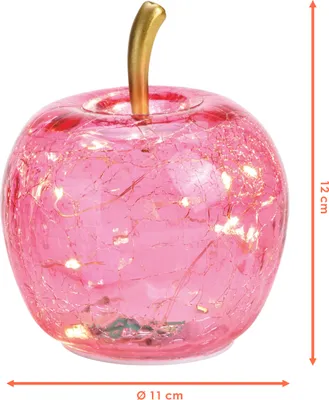 Image de 3.08 Petite pomme en verre avec guirlande lumineuse à 10 LED - Ø 11 cm - Lampe de décoration à piles - Couleur : rose (petite)