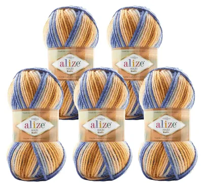 5 x 100g Farbverlaufsgarn Alize Superlana Maxi Batik 7914 Nil