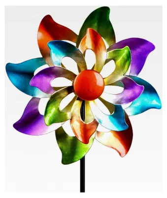 Produktbild von Buntes Windrad Blume aus Metall für den Garten, 110 cm