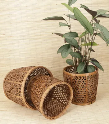 Produktbild von Rattan Papierkorb, Übertopf, Korb in 3 Größen, Braun, Größe: Mittel 21,5*23,5,23,5 cm