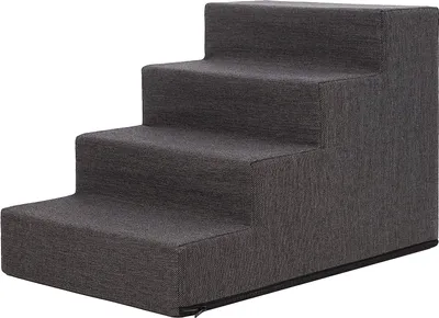 Produktbild von PillowPrim Tiertreppen Eingang Hilfe Kleinere Hunde Stufen Rampe Katzentreppe 4 Stufen Groß Graphit Höhe 40 cm